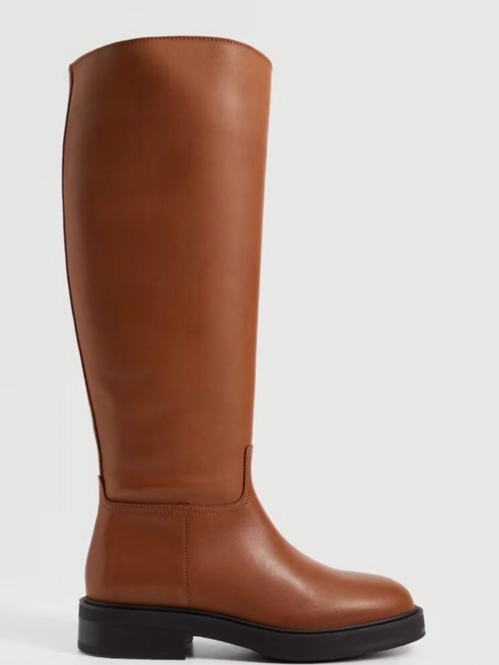 MANGO Leather Riding Boots with Tall Wide Leg Brown US9